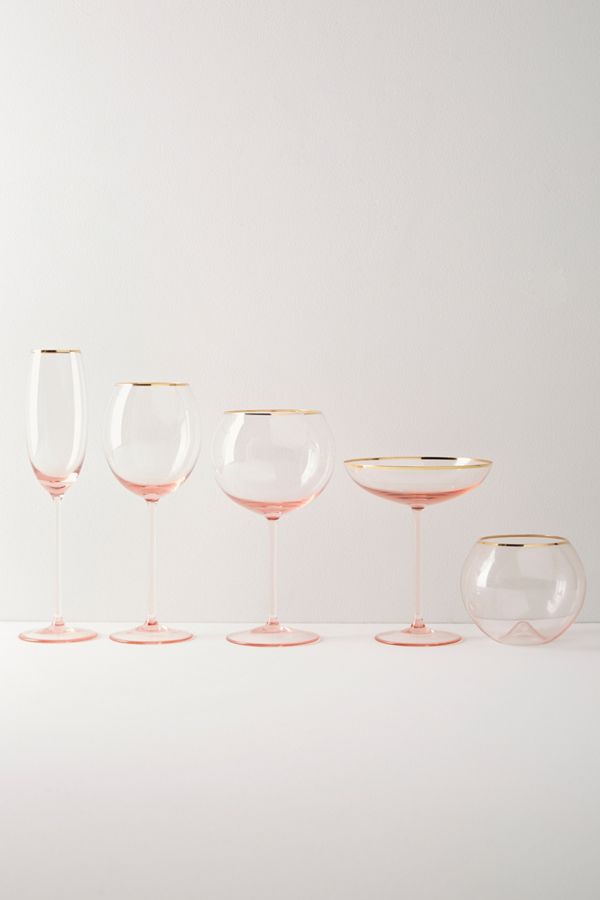 Gilded Rim White Wine Glass - Come discover Pretty Pink Christmas Decor Inspiration with holiday interiors as well as shopping resources. #pinkChristmas #holidaydecor #christmasdecorating