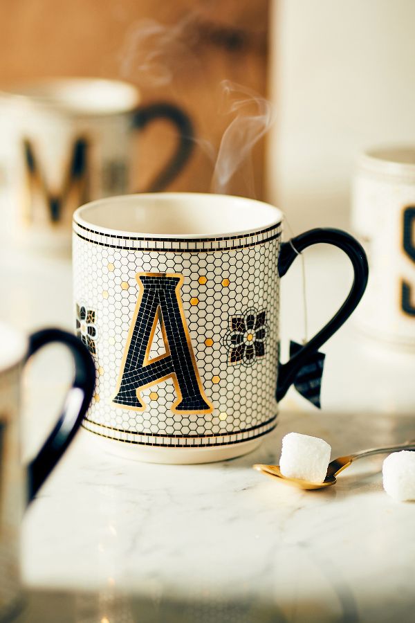 Slide View: 1: The Bistro Tile Stoneware Mug: Monogram Edition