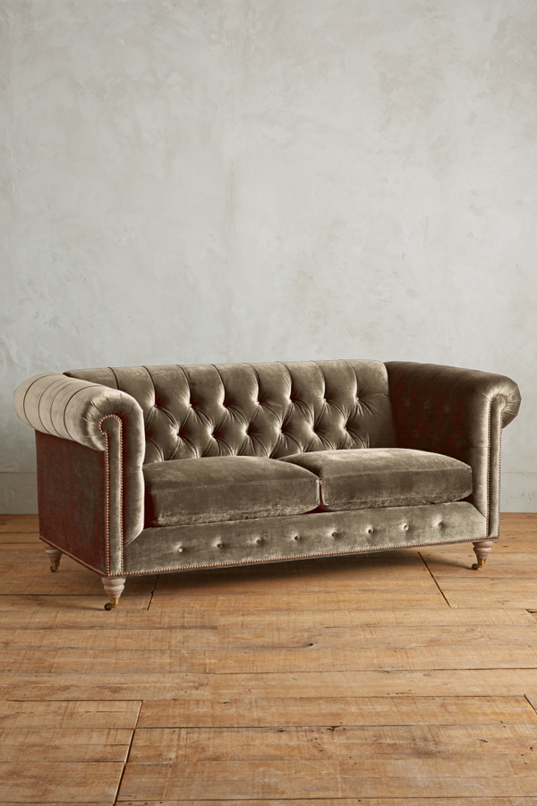 Slub Velvet Lyre Chesterfield Petite Sofa, Wilcox Anthropologie