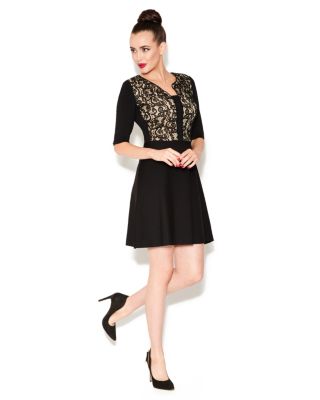 Lace Bodice Elbow Sleeve Dress Black | Jaxworks
