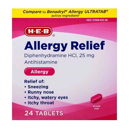 H E B Allergy Relief Diphenhydramine 25 Mg Antihistamine Tablets 24 Ct Central Market