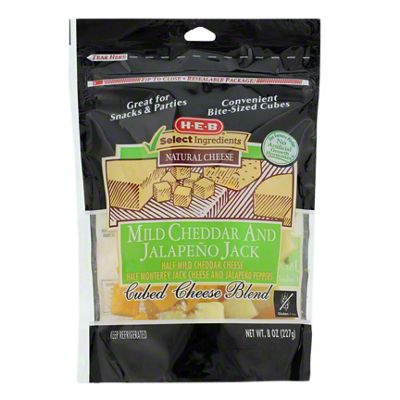 H-E-B Select Ingredients Mild Cheddar And Jalapeno Jack Cubed Cheese, 8 ...