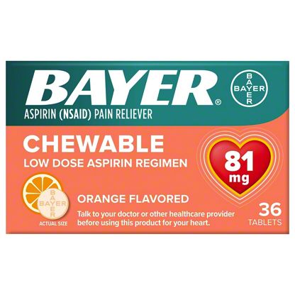 Bayer Aspirin Pain Reliever/Fever Reducer Low Dose 81 mg Orange ...