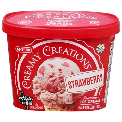 H-E-B Select Ingredients Creamy Creations Strawberry Ice Cream, 1/2 Gal ...