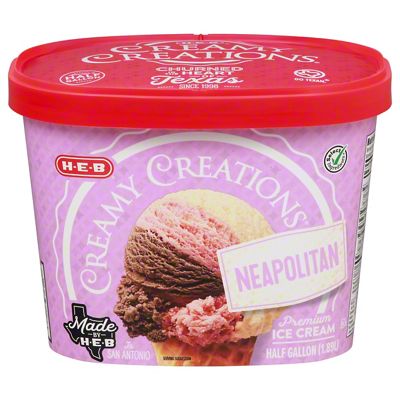 H-E-B Select Ingredients Creamy Creations Neapolitan Ice Cream, 1/2 Gal ...