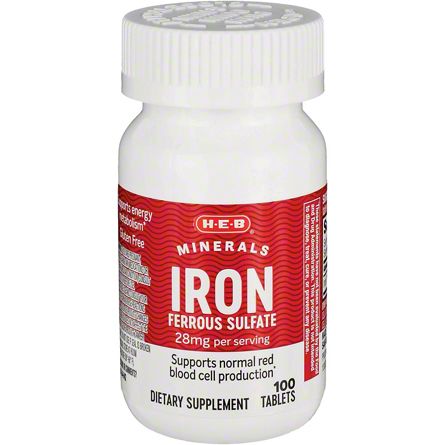 H-E-B Minerals Iron Ferrous Sulfate 28 mg Tablets, 100 ct | Joe V's ...