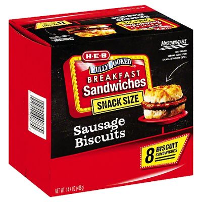 H-E-B Frozen Snack-Size Breakfast Biscuit Sandwiches - Sausage, 8 Ct ...