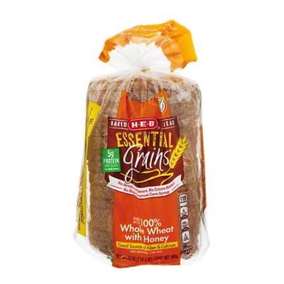 H-E-B Essential Grains 100% Whole Wheat With Honey Bread, 24 Oz | Joe V ...