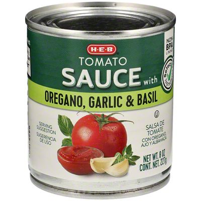 H-E-B Select Ingredients Tomato Sauce With Oregano Garlic & Basil, 8 Oz ...