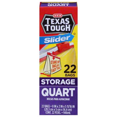 H-E-B Texas Tough Slider Quart Storage Bags, 22 ct