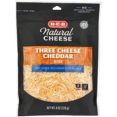 H-E-B Select Ingredients Three Cheese Cheddar Blend, Shredded, 8 Oz ...