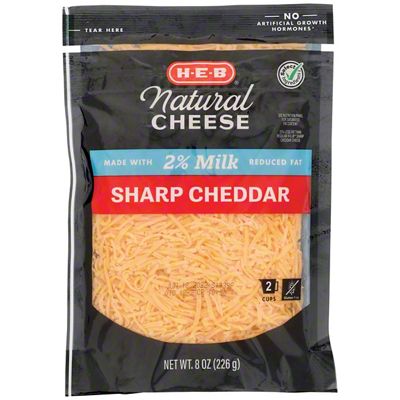 H-E-B Select Ingredients Reduced Fat Sharp Cheddar Cheese, Shredded, 8 ...