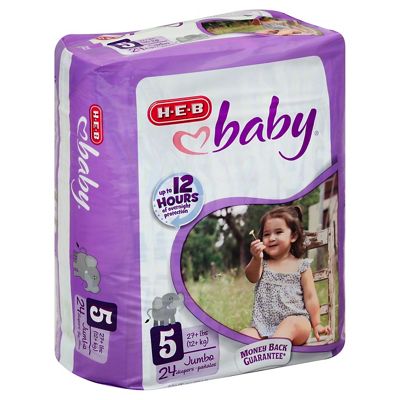 H-E-B Baby Jumbo Pack Diapers, 24 Count, Size 5 – Central Market