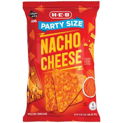 H-E-B NACHO CHEESE TORTILLA CHIPS PARTY SIZE, 16 OZ