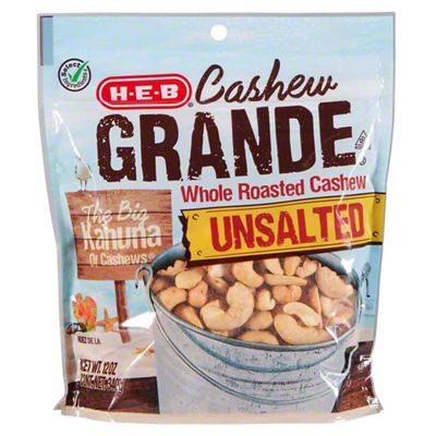 H-E-B Select Ingredients Cashew Grande Unsalted Whole Roasted Cashews ...