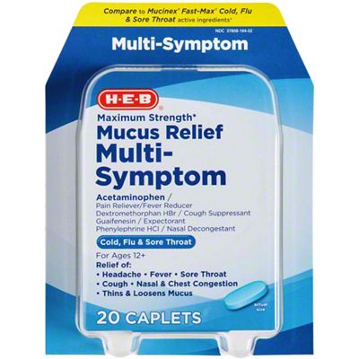 H-E-B Maximum Strength Mucus Relief Multi-Symptom Caplets, 20 Ct ...