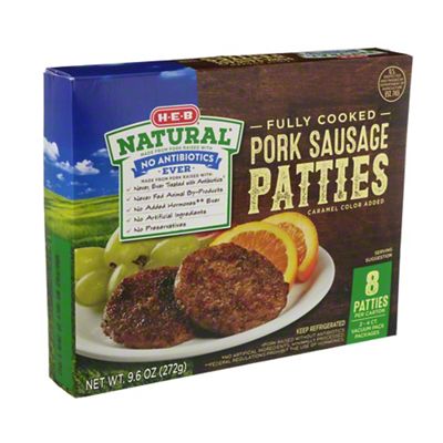 H-E-B Fully Cooked Natural Pork Sausage Patties, 8 Ct | Central Market ...