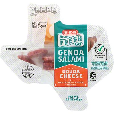 H-E-B Ready, Fresh, Go! Snack Tray - Genoa Salami & Gouda Cheese, 2.4 ...