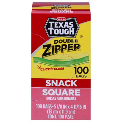 H E B Texas Tough Double Zipper Square Snack Bags 100 ct Joe