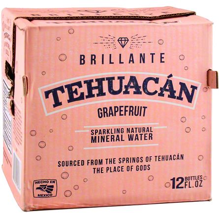 Tehuacan Grapefruit Sparkling Mineral Water 12 Pk Glass Bottles, 12 Oz 