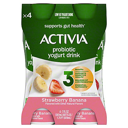 Dannon Activia Strawberry Banana Low-Fat Yogurt Drink 7 oz Bottles, 4 ct, Joe V's Smart Shop