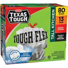 HANDLE TIE FLEX BLACK TALL KITCHEN TRASH BAGS, 13 GALLON, 48 CT