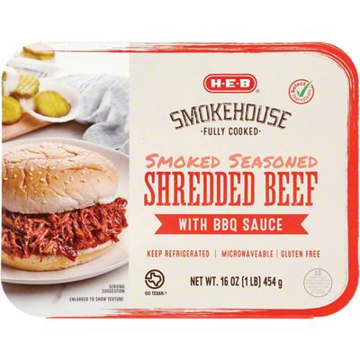 H-E-B Fully Cooked Smoked Seasoned Shredded Beef With BBQ Sauce, 16 Oz ...