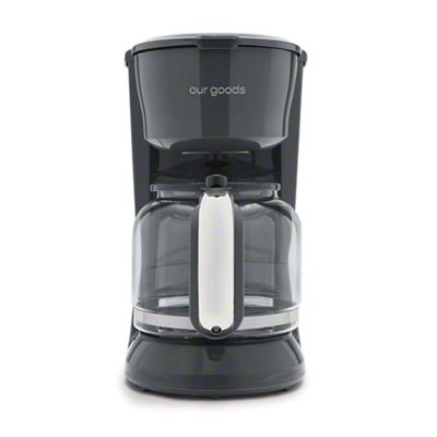 Painted modern pebble grey, this stainless steel drip coffee maker