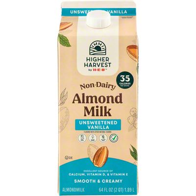 Higher Harvest by H-E-B Non-Dairy Unsweetened Vanilla Almond Milk, 1/2 ...