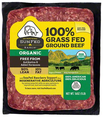 Sunfed Ranch Organic Grass Fed Ground Beef - 90% Lean 10% Fat, 16 Oz ...