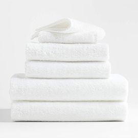 Quick-Dry Organic Cotton White Bath Towels, Set of 6