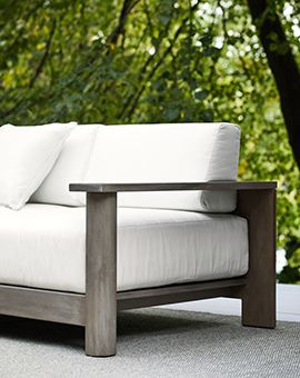 Ashore Grey Mahogany Outdoor Sofa with White Cushions