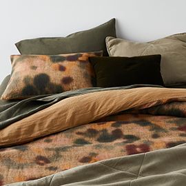 Linen Oversized Floral, Ocher, Tan and Green Duvet Cover