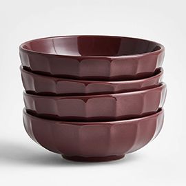 Cafe Cider Burgundy Low Bowls, Set of 4