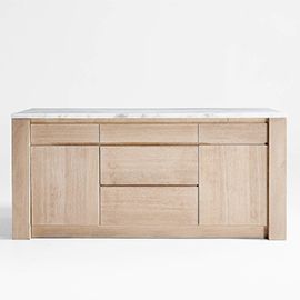 Terra Marble Top and Natural Oak Kitchen Island with Storage