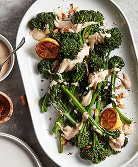 seared broccolini with tahini dressing