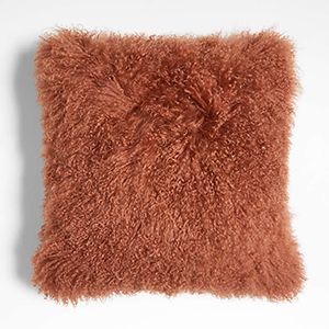 Spiced Orange Mongolian Sheepskin Throw Pillow