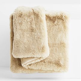 Ginger Beige Faux Fur Throw Blanket