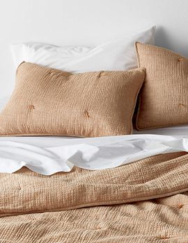 Aire Crinkle Cotton Linen Blend Brulee Brown Comforters