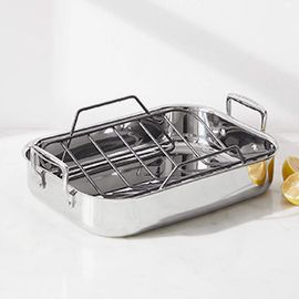 All-Clad ® Small Stainless Steel 14.5" Roasting Pan with Rack