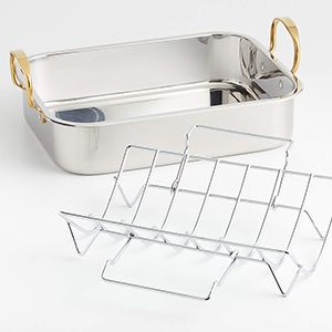 Stainless Steel Roasting Pan with Gold Handles