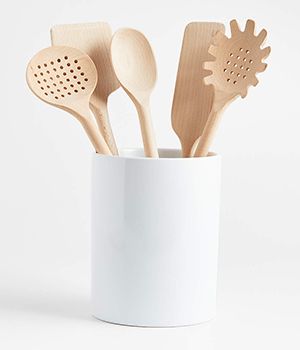 Crate & Barrel Beechwood Utensils with Holder, Set of 6