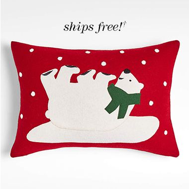 Polar Cub Red Wool Pillow Cover