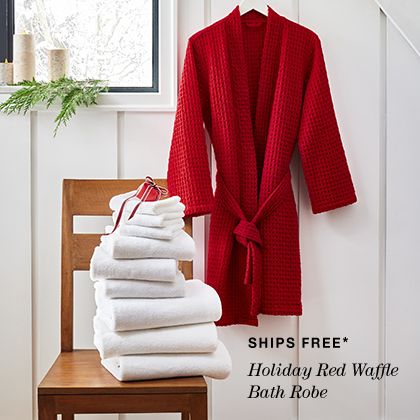 Holiday red waffle bath robe