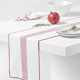 Mercer Merrow-Stitch Red-Striped Organic Cotton Table Runner 90"