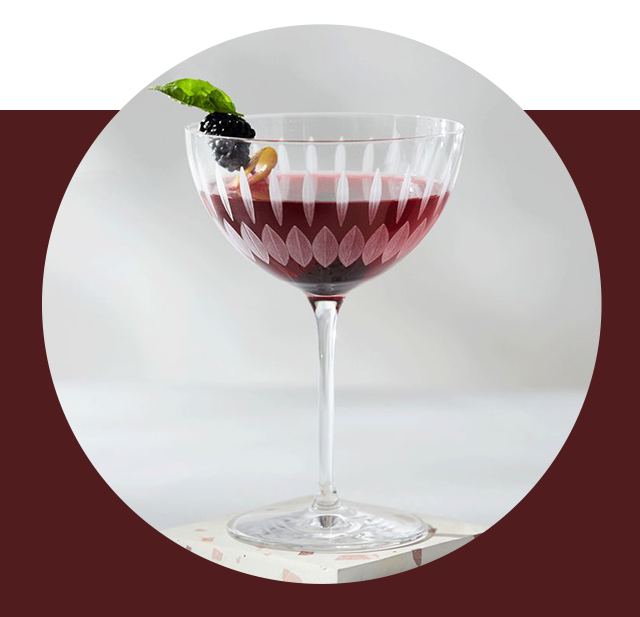 blackberry basil martini with honey syrup and elderflower liqueur