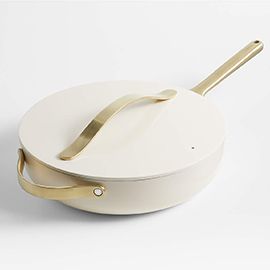 Caraway Cream Non-Stick Ceramic Saute Pan with Gold Hardware