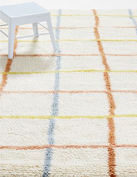 Warm Colored Grid Washable Wool Kids Rug