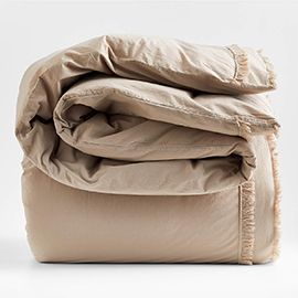 Organic Cotton Sand Beige Eyelash Fringe Duvet Cover