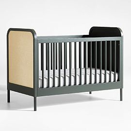 Maren Olive Green and Cane Baby Crib